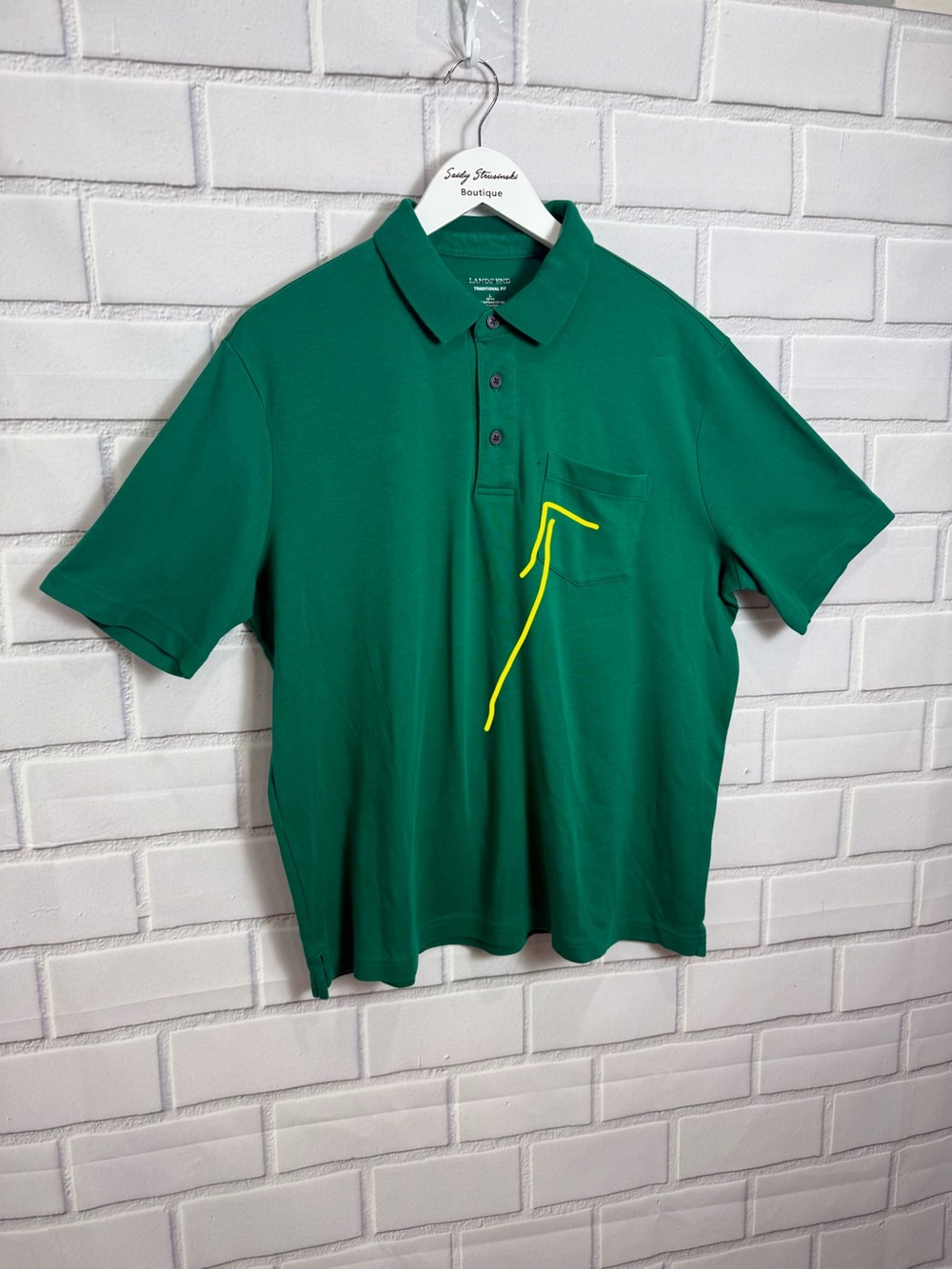 Lands’ End Men’s Traditional Fit Green Supima Cotton Pocket Polo Shirt Size L 42 - Picture 6 of 11